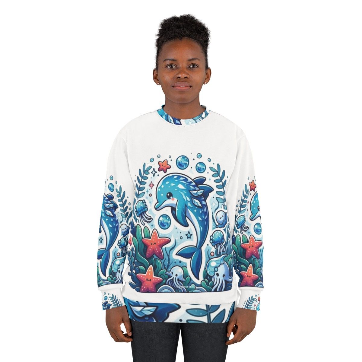 Legendary frostfin dolphin fantasy design on a cozy sweatshirt - women