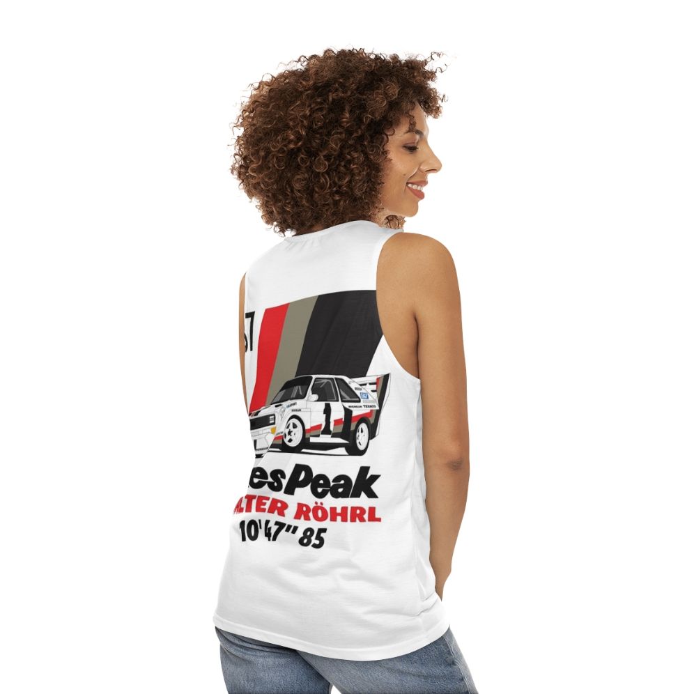 Walter Rohrl Pikes Peak Vintage Rally Car Unisex Tank Top - women back