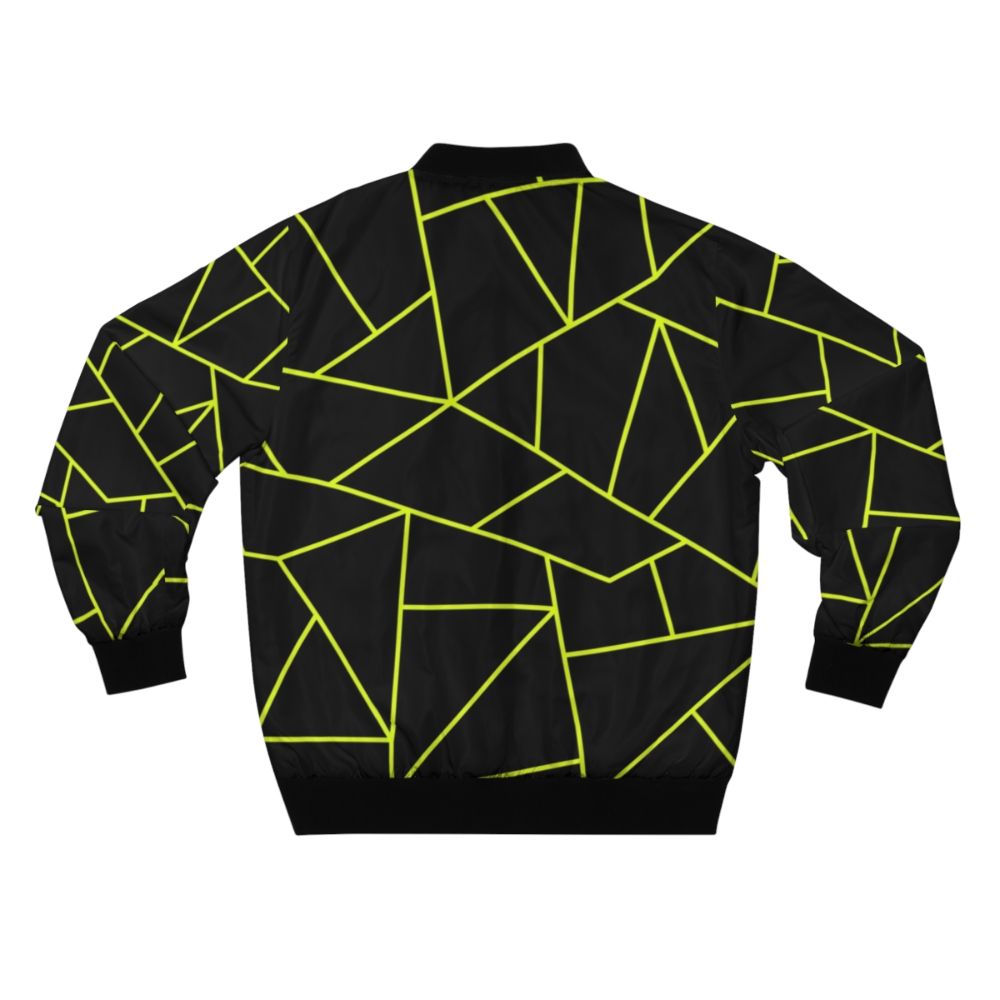 Chartreuse yellow and black bomber jacket with a unique geometric pattern design - Back