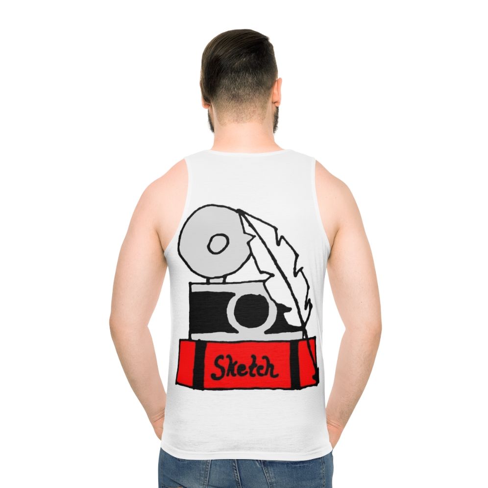 Hobbies Unisex Tank Top with Sketch, Sketchbook, and Camera Designs - men back