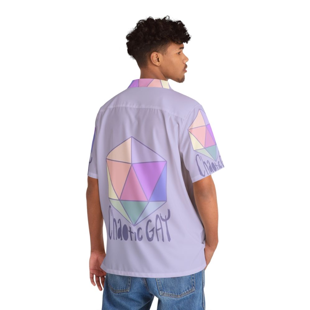 Chaotic gay hawaiian shirt with pastel colors and d20 dice - People Back