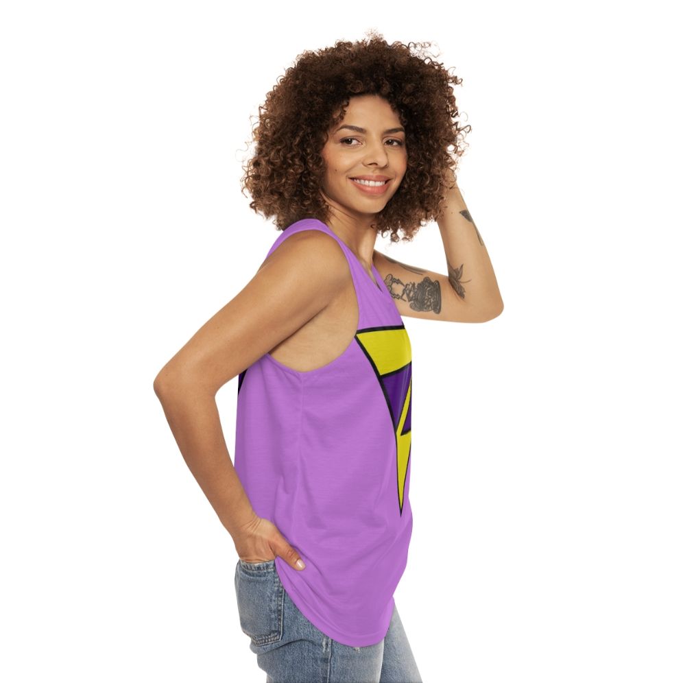 Unisex twin superhero comic book tank top - women side