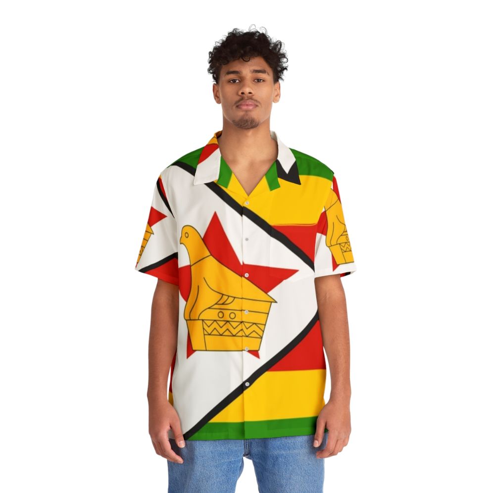 Zimbabwe Hawaiian Shirt with Vibrant African Flag Design - People Front