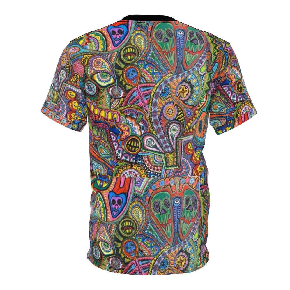 "Trippy psychedelic t-shirt featuring vibrant abstract and colorful patterns" - Back