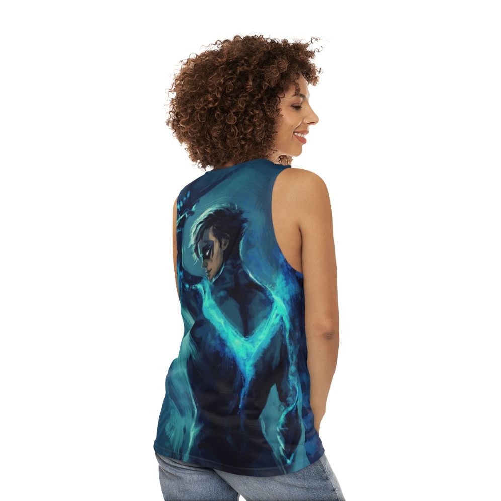 Nightwing superhero unisex blue tank top - women back