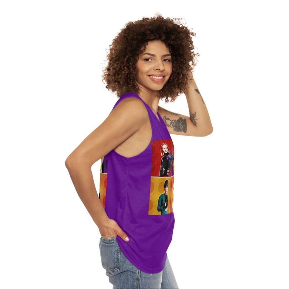 Unisex tank top featuring pop art designs of classic TV heroines - women side