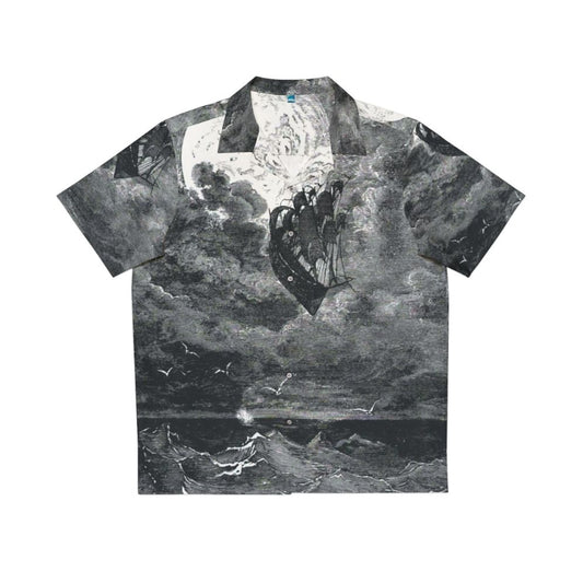 A Gustave Dore inspired Hawaiian shirt featuring a moon voyage scene