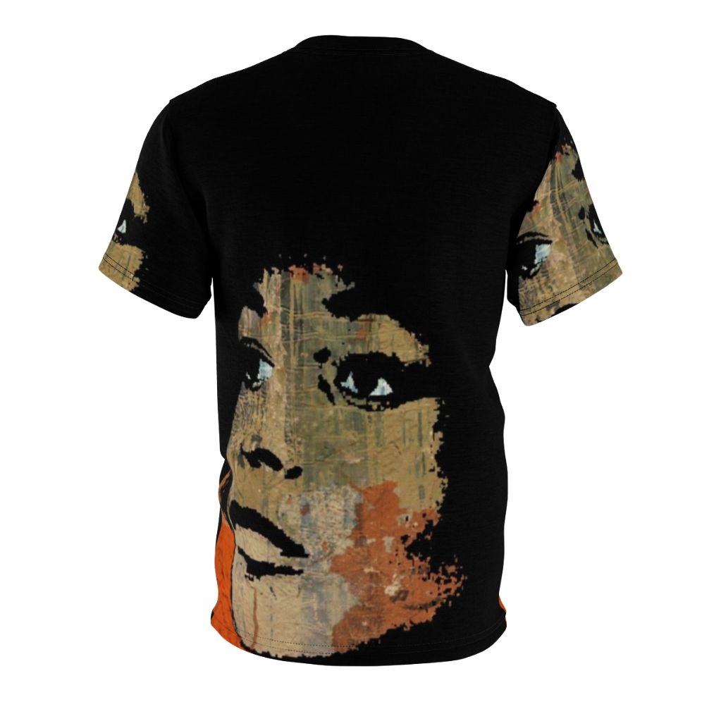 Graphic t-shirt featuring a stylized portrait of Angela Davis, a prominent civil rights activist and scholar - Back