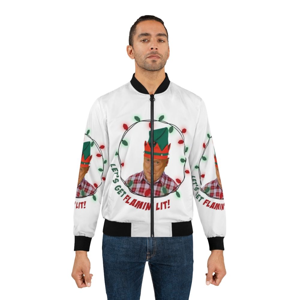 Ugly Christmas sweater bomber jacket with Elf and ALF designs - Lifestyle