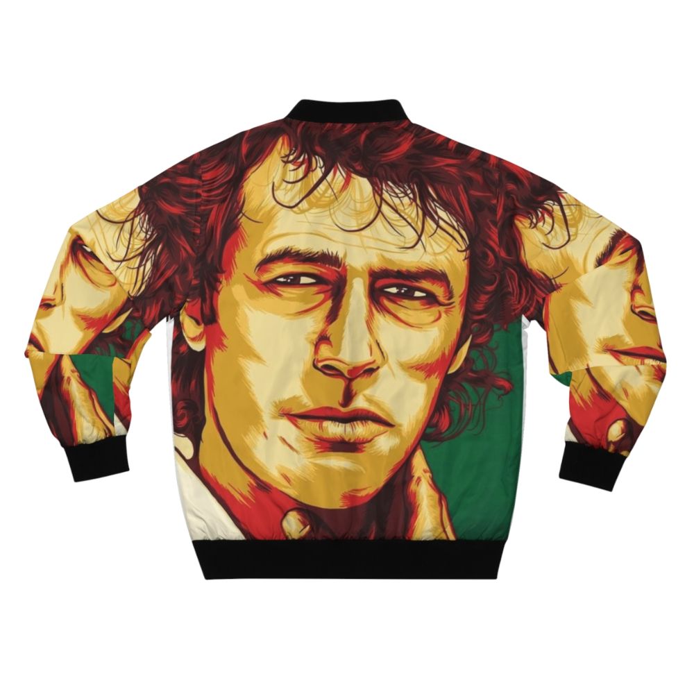 Vintage bomber jacket featuring the flag and image of Imran Khan, leader of the Pakistan Tehreek-e-Insaf (PTI) political party, with the word "Hope" printed on it. - Back