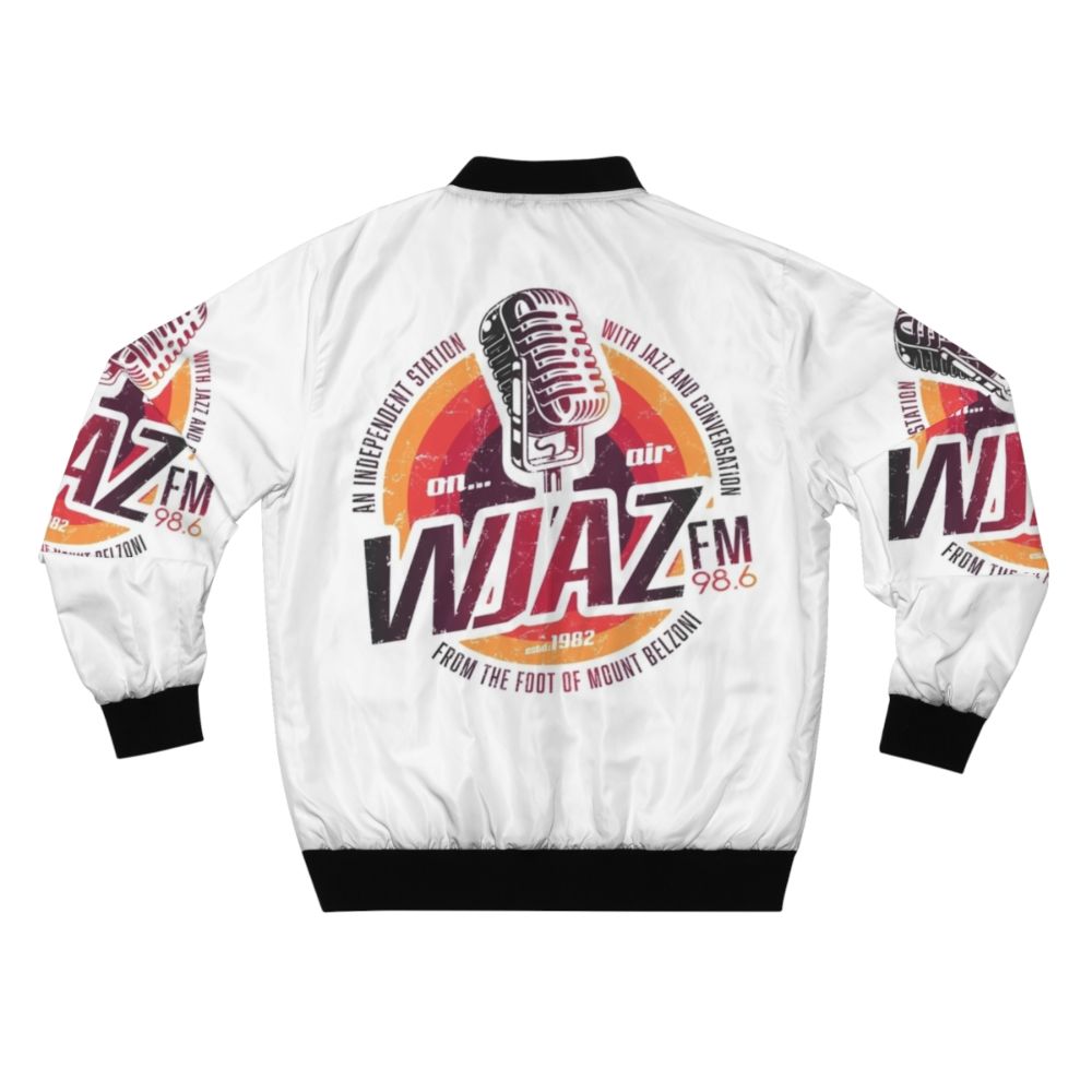 Vintage Radio WJAZ Bomber Jacket with Retro 70s Music Graphics - Back