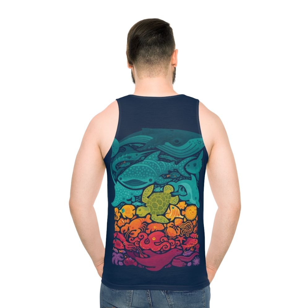 Colorful aquatic spectrum unisex tank top - men back