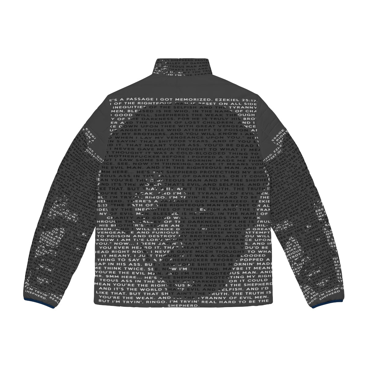 Ezekiel 25 17 Puffer Jacket with Pulp Fiction movie quote and pop art design - Back