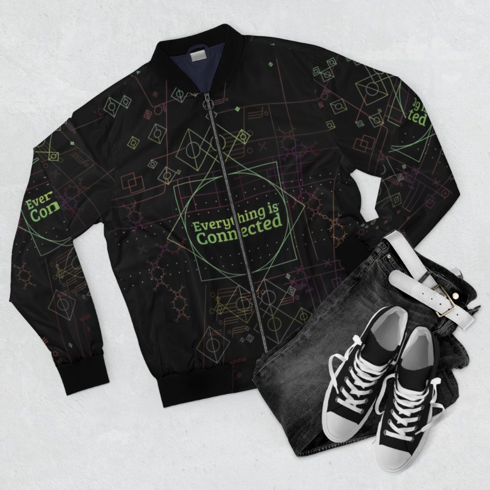 Everything Is Connected Bomber Jacket featuring Dirk Gently's Holistic Detective Agency design - Flat lay