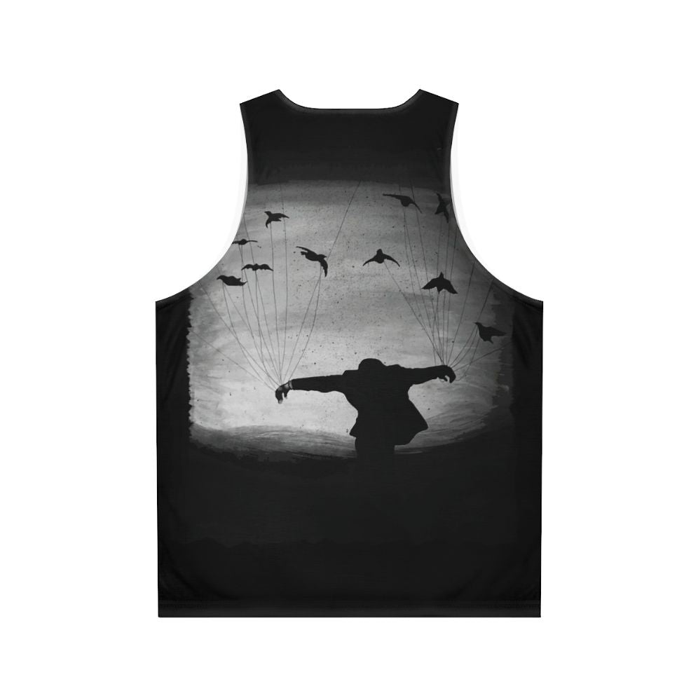 Man In Flight With Ravens Unisex Tank Top - Back