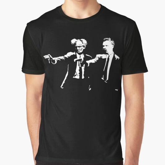 Schopenhauer and Nietzsche portrait graphic design on a t-shirt