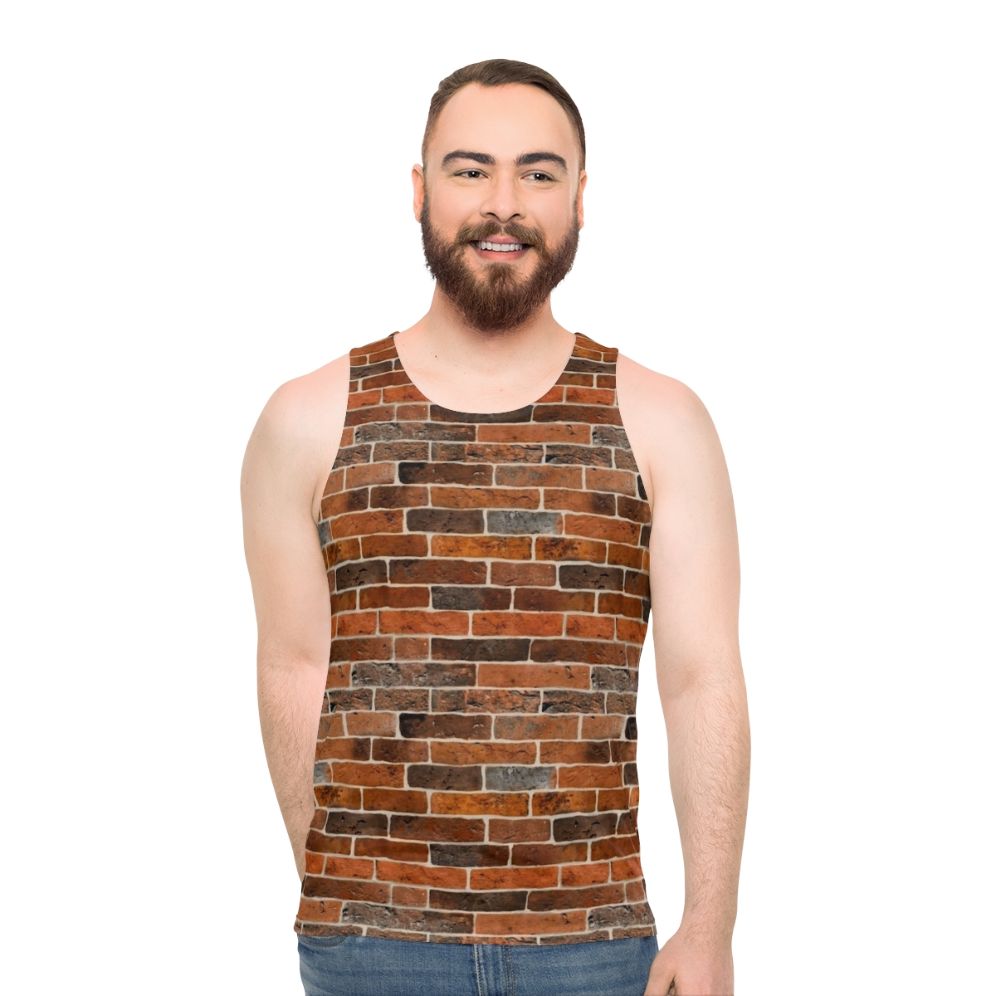 Brick wall unisex tank top with concrete block pattern - men