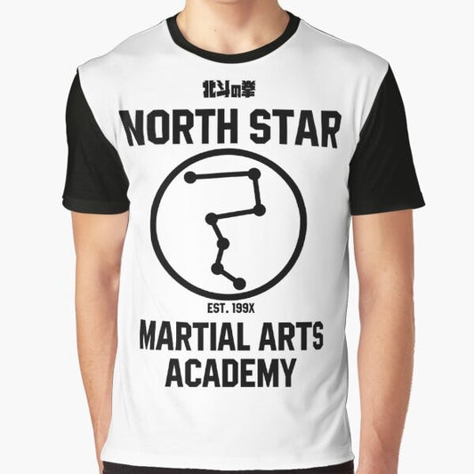 Hokuto No Ken martial arts academy graphic t-shirt featuring anime character Kenshiro