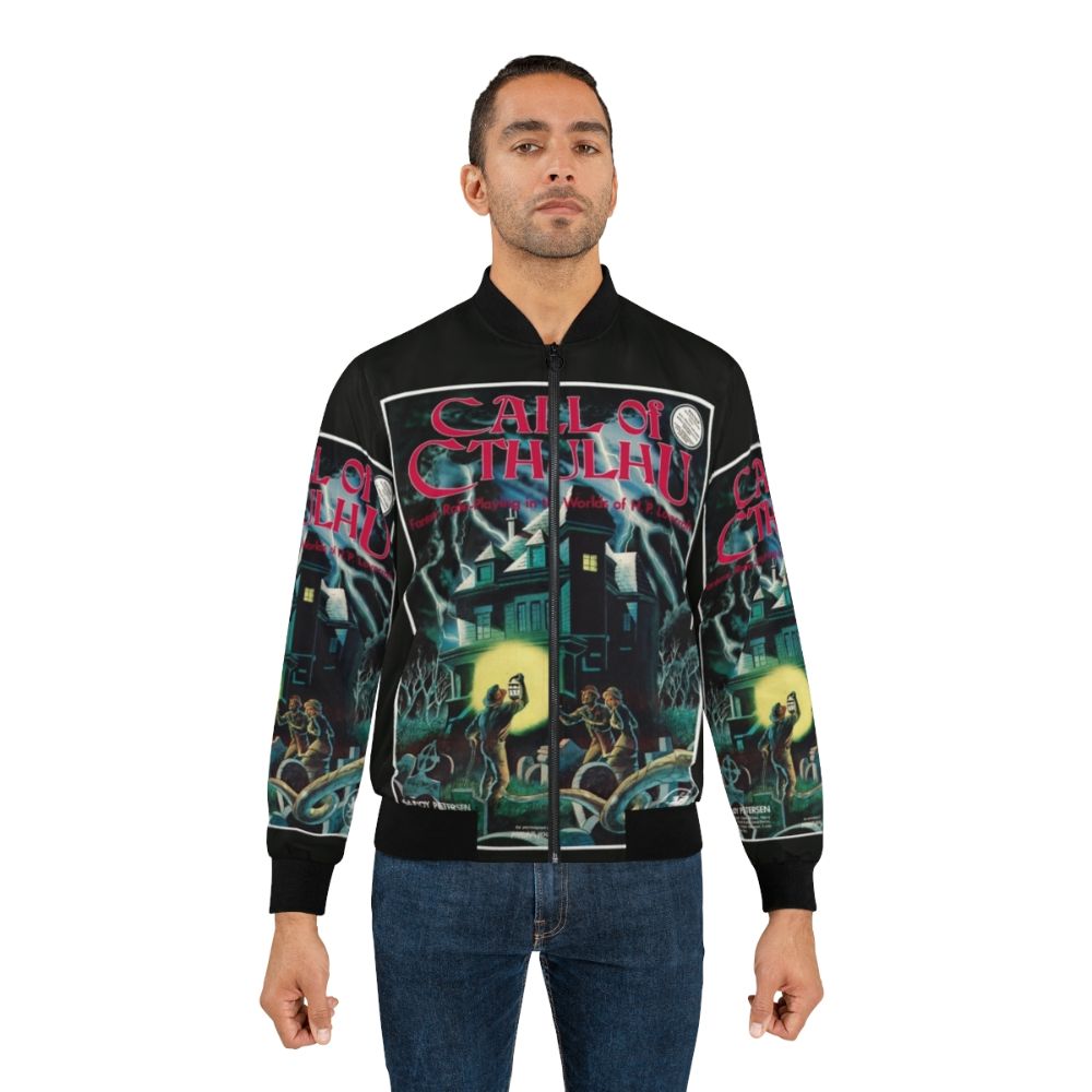 Call of Cthulhu 1st Edition Cover Bomber Jacket featuring the iconic Cthulhu design - Lifestyle