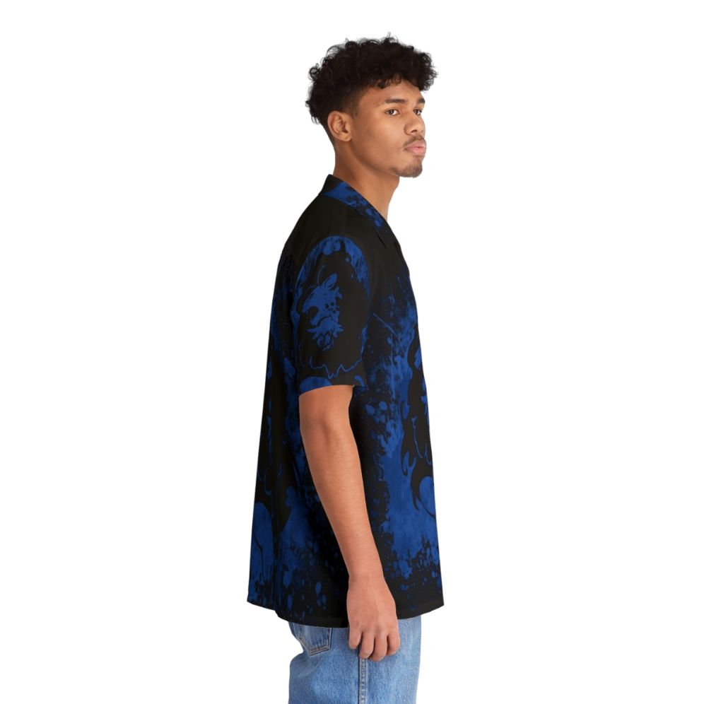 Blue lion splatter pattern Hawaiian-style shirt inspired by Fire Emblem - People Pight