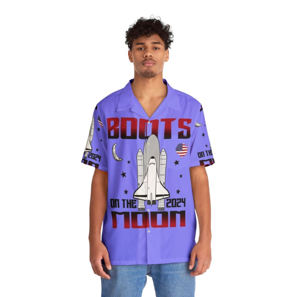 Boots on the Moon 2024 Space-Themed Hawaiian Shirt - People Front