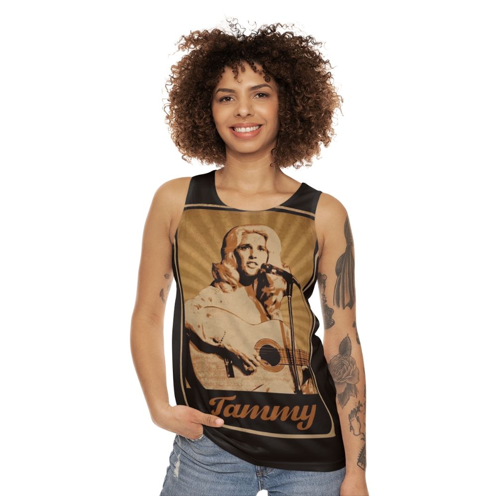 Unisex country music tank top with Tammy Wynette design - women