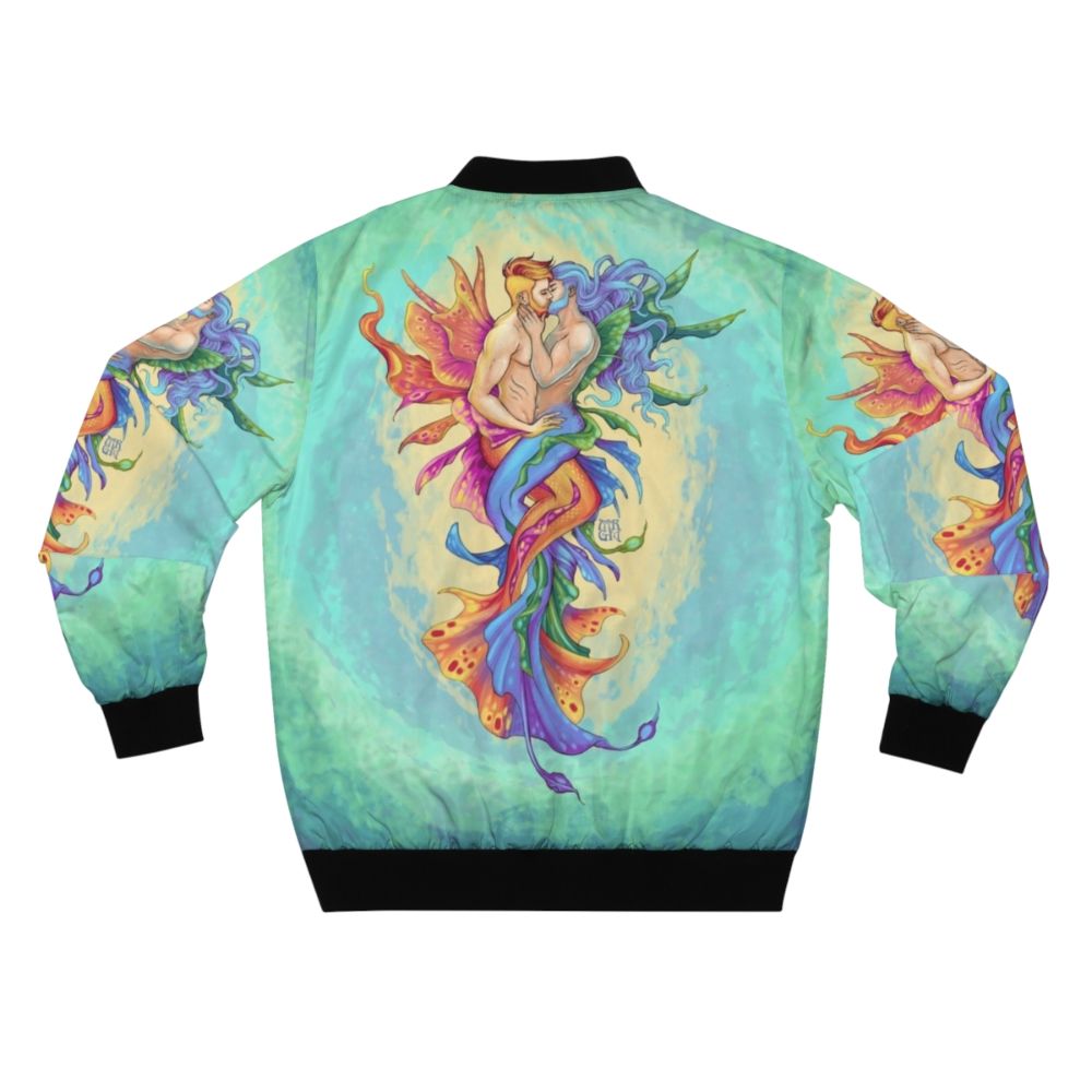 Merman bomber jacket featuring a pride-themed fantasy kiss design - Back