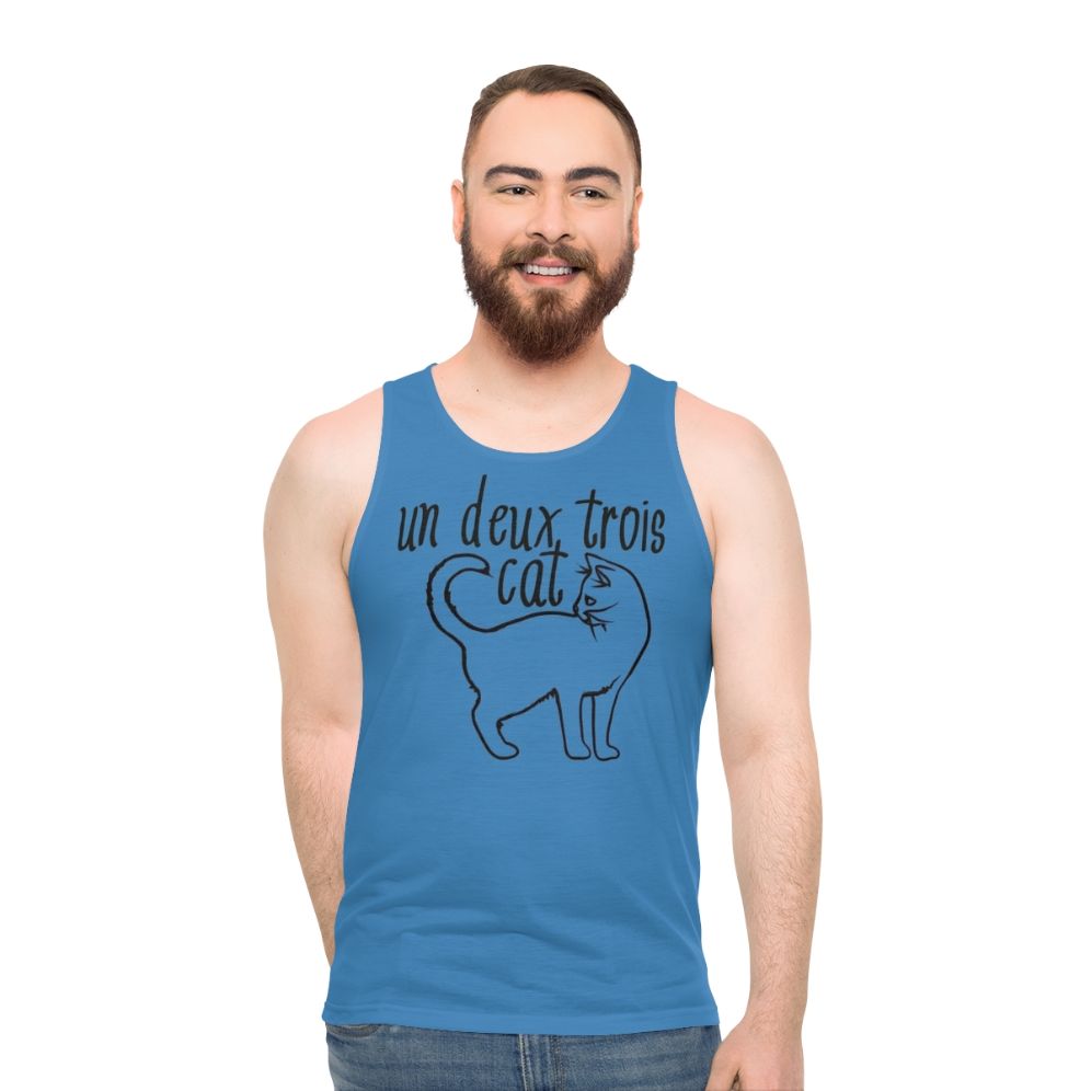 Unisex cat tank top with French text - men