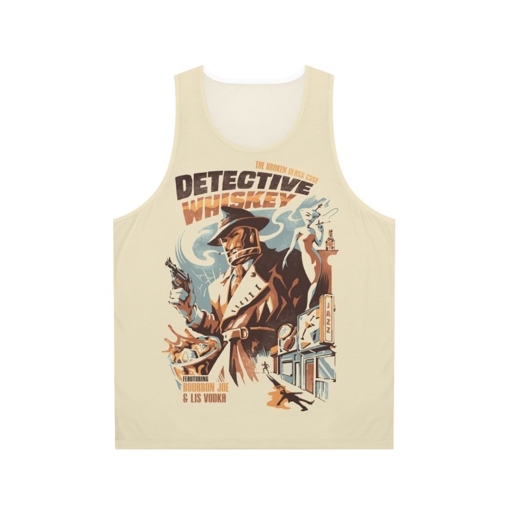 Unisex tank top with detective and whiskey design