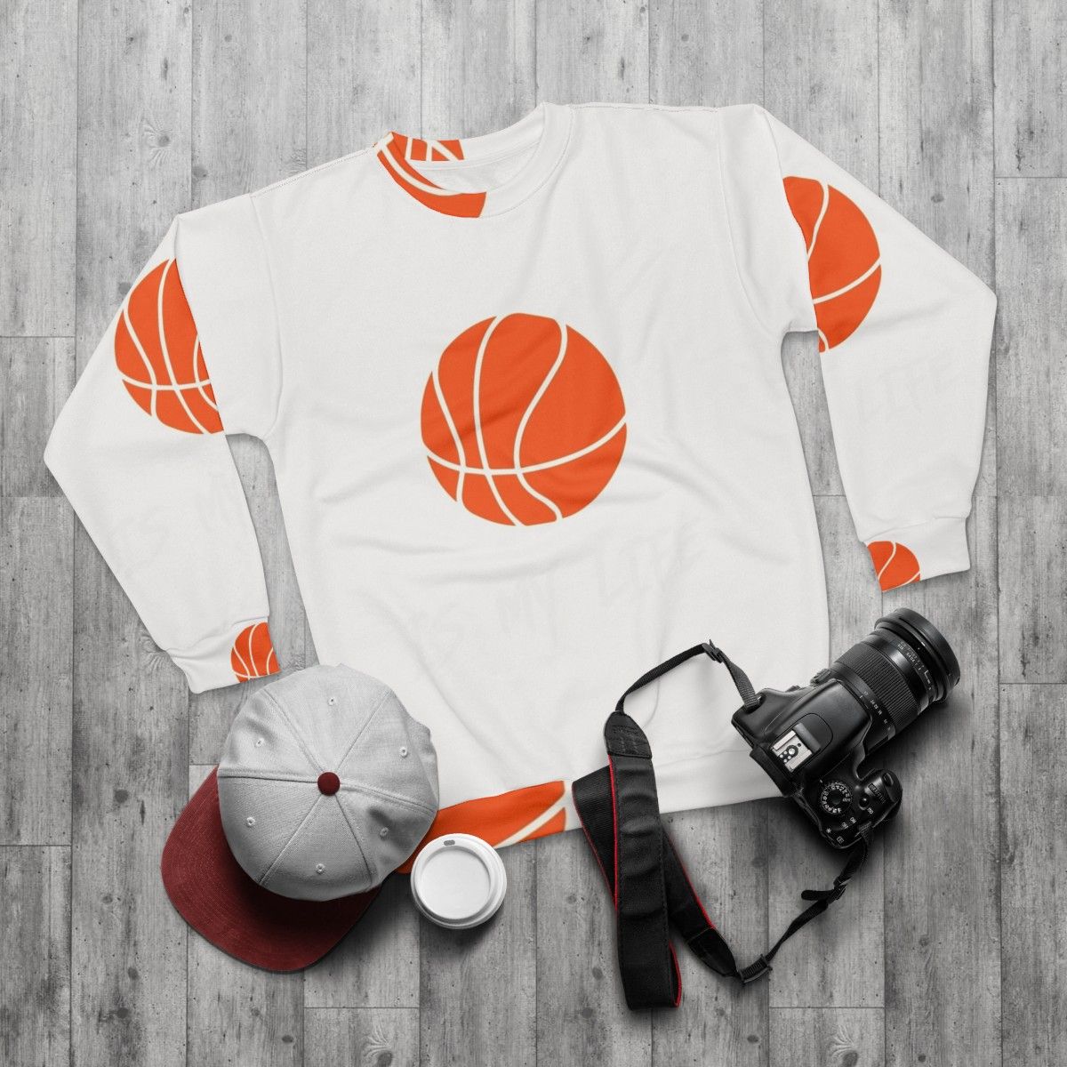 Basketball Is My Life Sweatshirt featuring a basketball player - flat lay