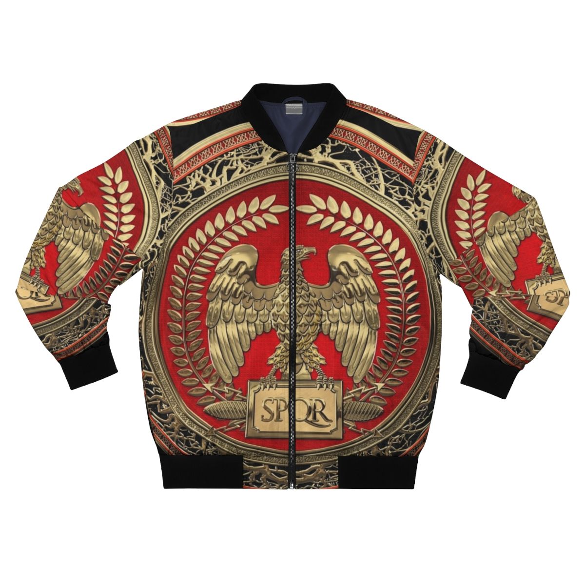 Gold Roman Imperial Eagle Embroidered on a Black Leather Bomber Jacket