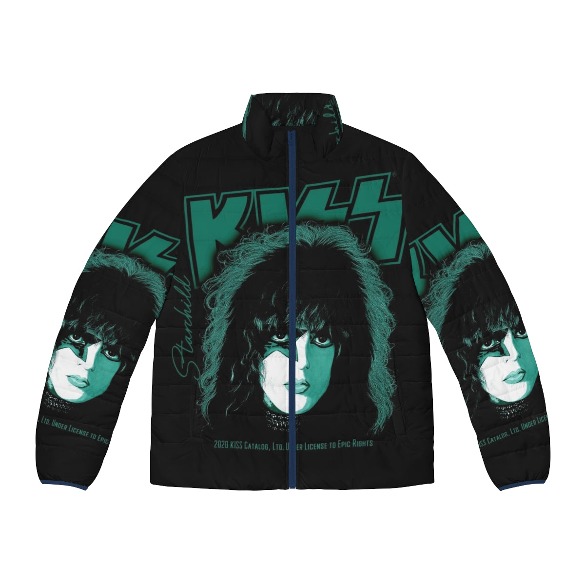 The Starchild Kiss Rock Band Puffer Jacket with focus keyword "kiss puffer jacket"