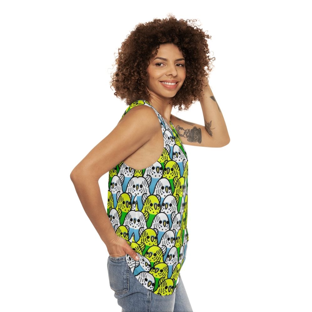 Too Many Birds Budgie Squad Unisex Tank Top - women side