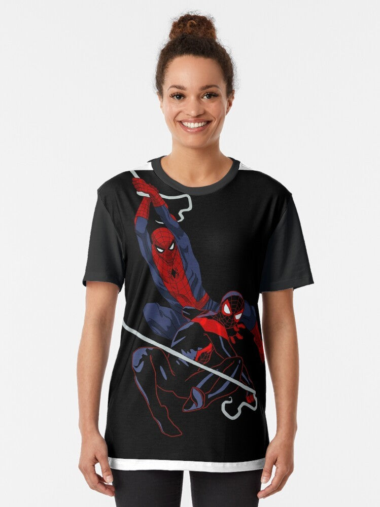 Spider-Man: Into the Spider-Verse inspired graphic t-shirt featuring Peter Parker and Miles Morales - Women