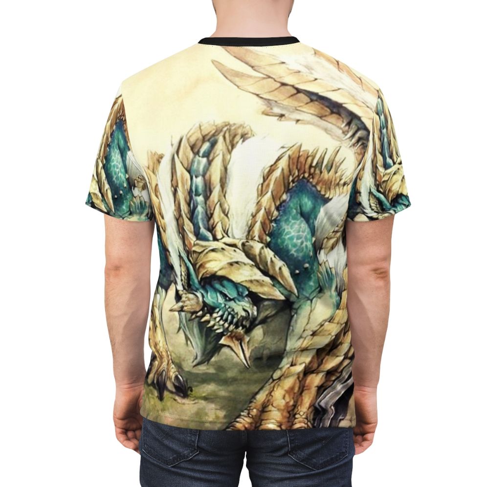 A T-shirt design featuring the fearsome Zinogre monster from the Monster Hunter video game series. - men back