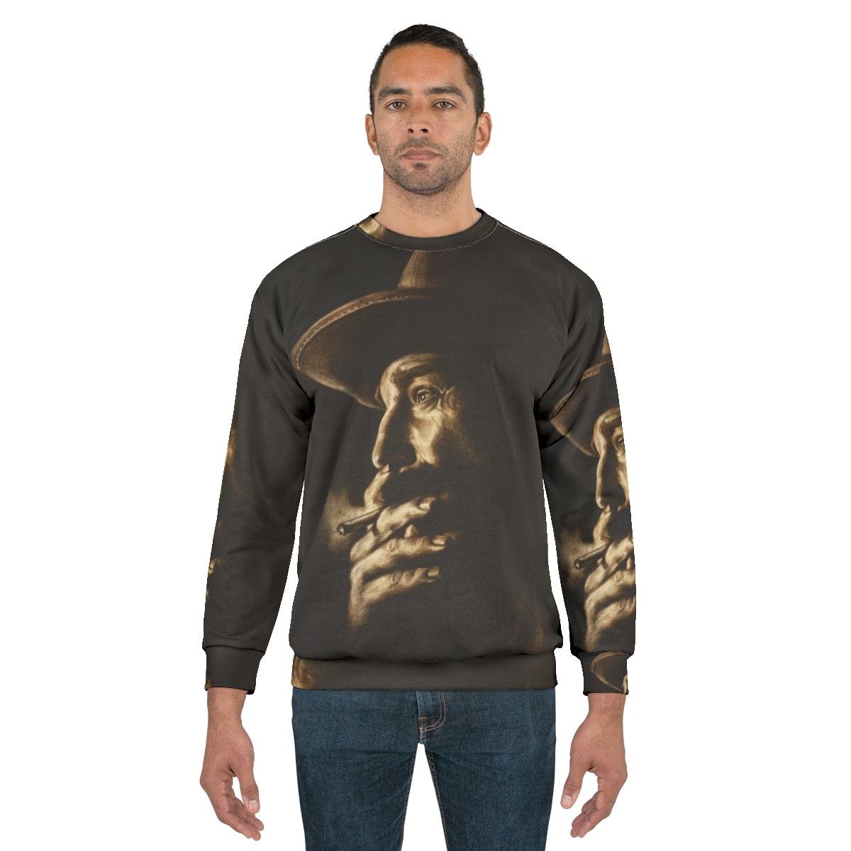 Daniel Plainview character from "There Will Be Blood" on a charcoal colored sweatshirt - men