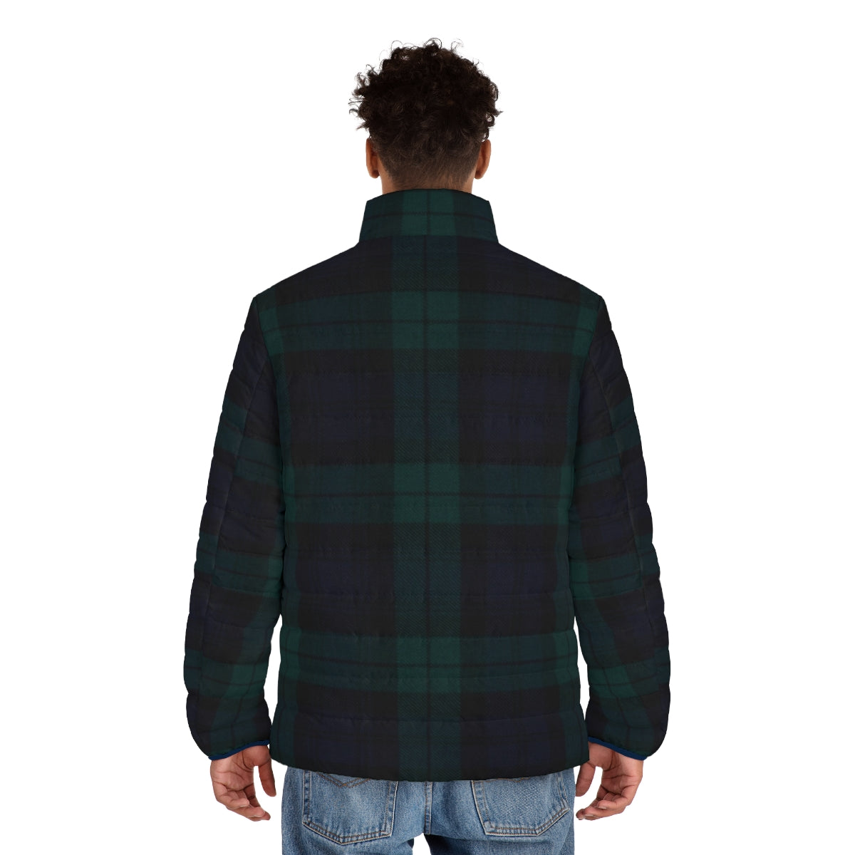 Black Watch Scottish Tartan Puffer Jacket - men back