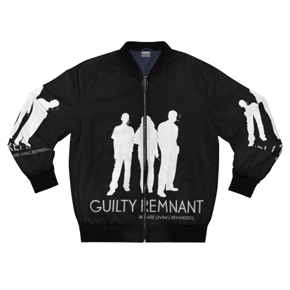 The Leftovers Guilty Remnant Bomber Jacket featuring the logo and imagery from the HBO TV series