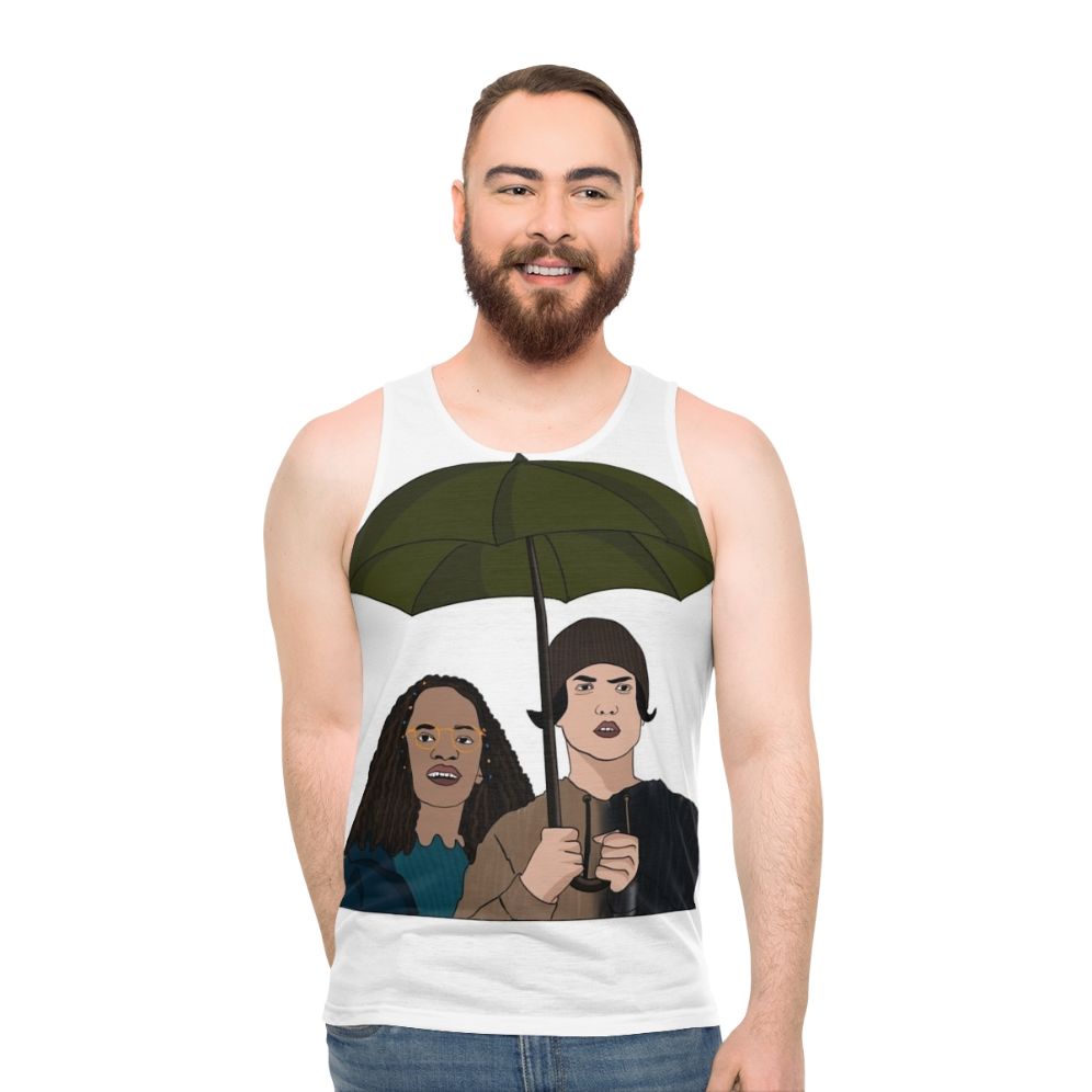 Heartstopper Netflix Unisex Tank Top featuring characters Nick, Charlie, and Nellie - men