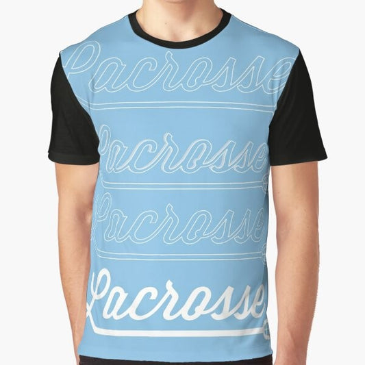 Lacrosse Stick Hopkins Blue Graphic T-Shirt with Westwood Warriors Branding