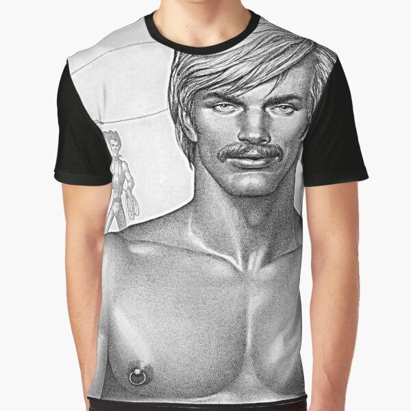 Tom of Finland "Giddy Up Cowboy" graphic t-shirt featuring a muscular gay cowboy illustration