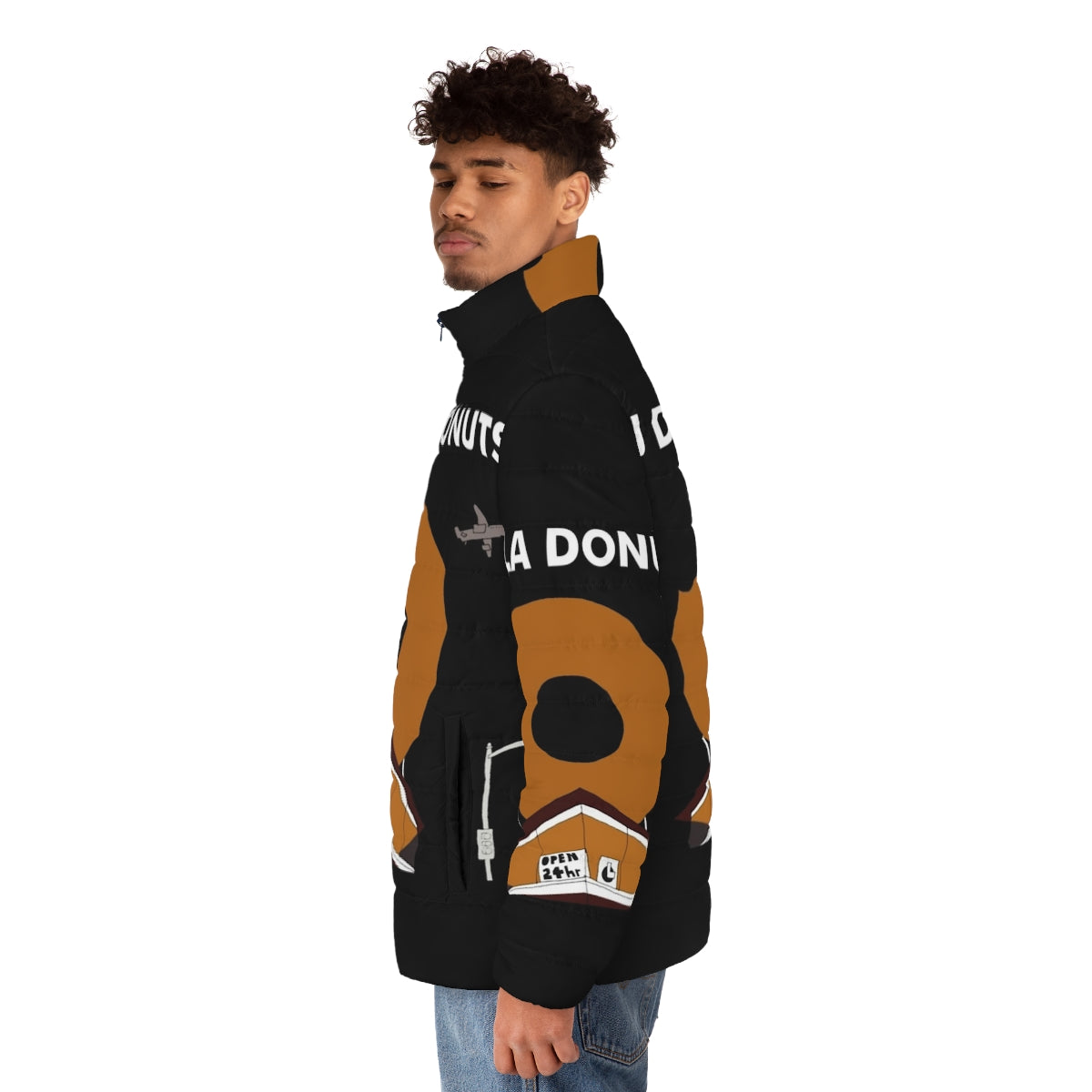 J Dilla Puffer Jacket with Donuts Graphic - men side left