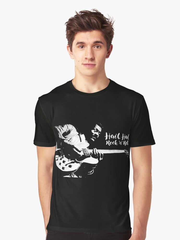 Rock and roll graphic t-shirt featuring the legendary Chuck Berry and his guitar - Men