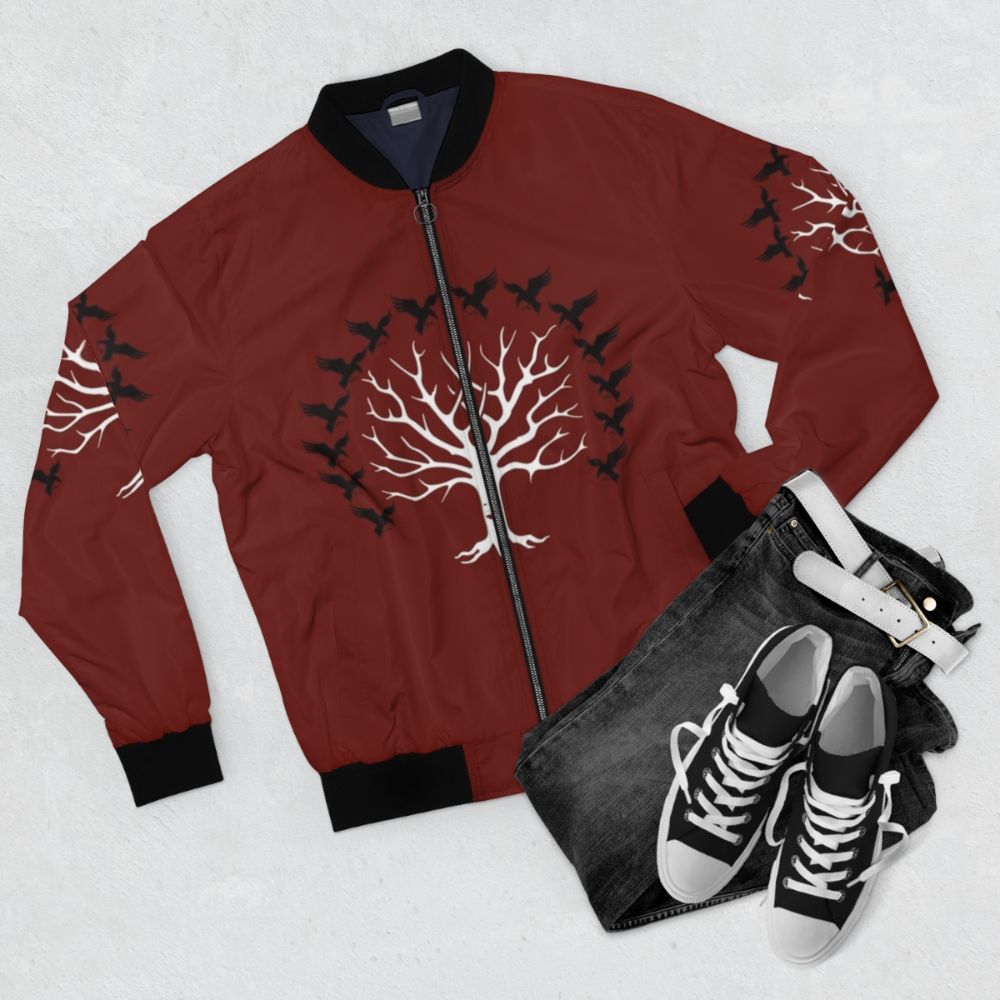 House Blackwood Bomber Jacket with Direwolf Sigil Design - Game of Thrones Inspired - Flat lay