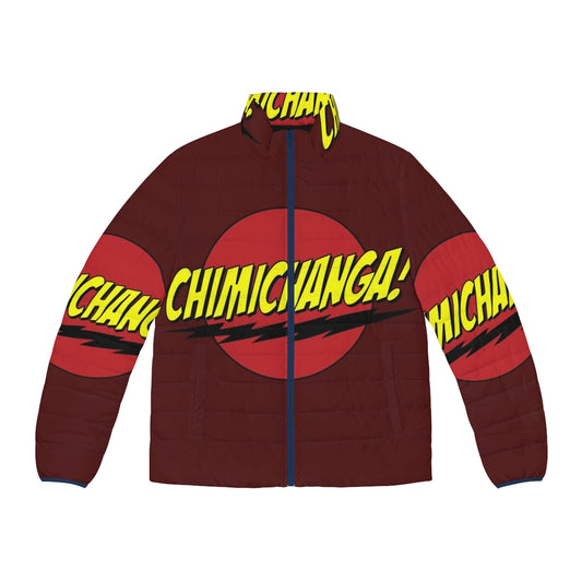 Deadpool Chimichanga Logo Puffer Jacket - Geeky Marvel Superhero Mashup