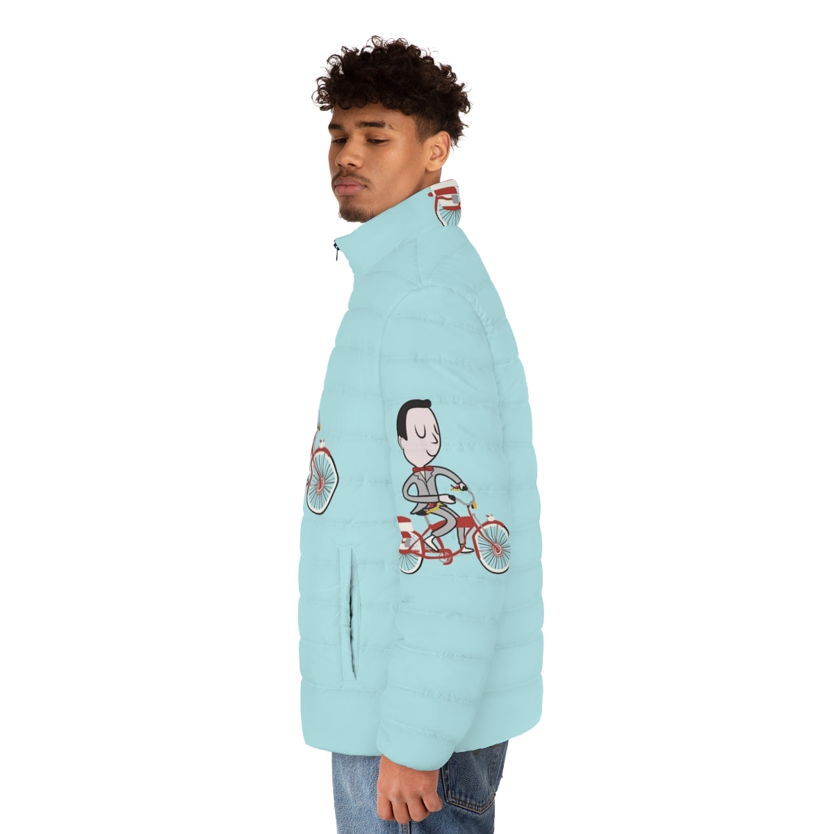 Peewee Herman Puffer Jacket featuring a classic 80s movie design - men side left