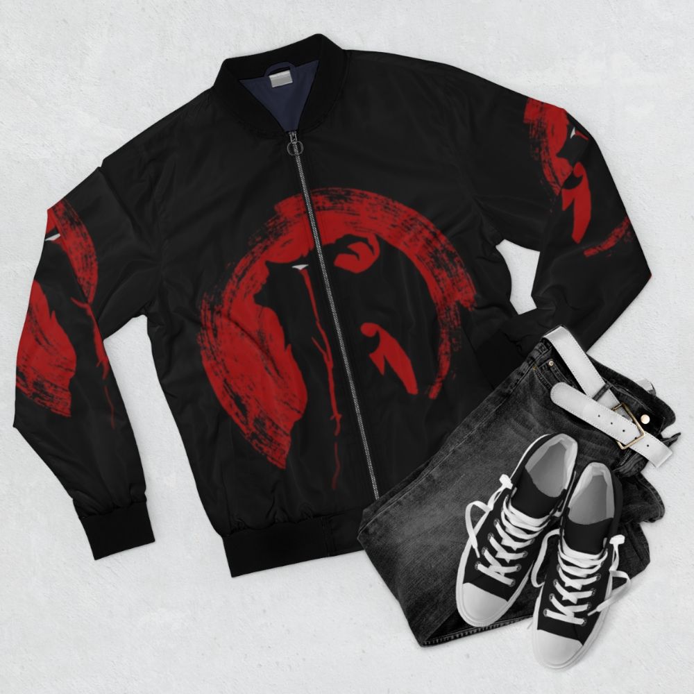 Devilman Crybaby Bomber Jacket with Crying Baby Design - Flat lay