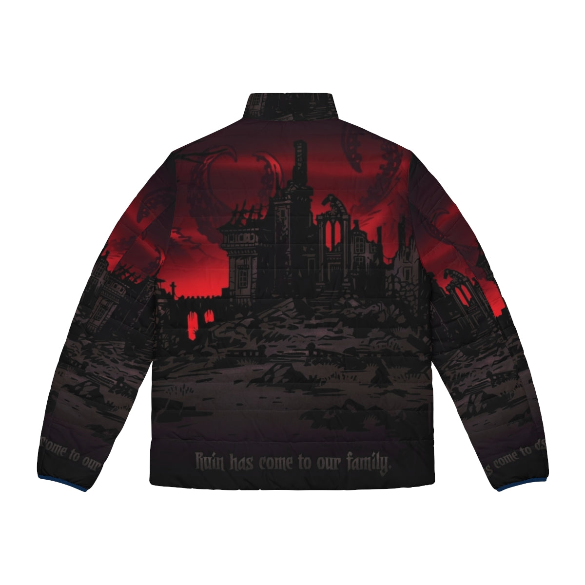 Ruin Puffer Jacket - Dark fantasy puffer jacket with Lovecraft-inspired design - Back