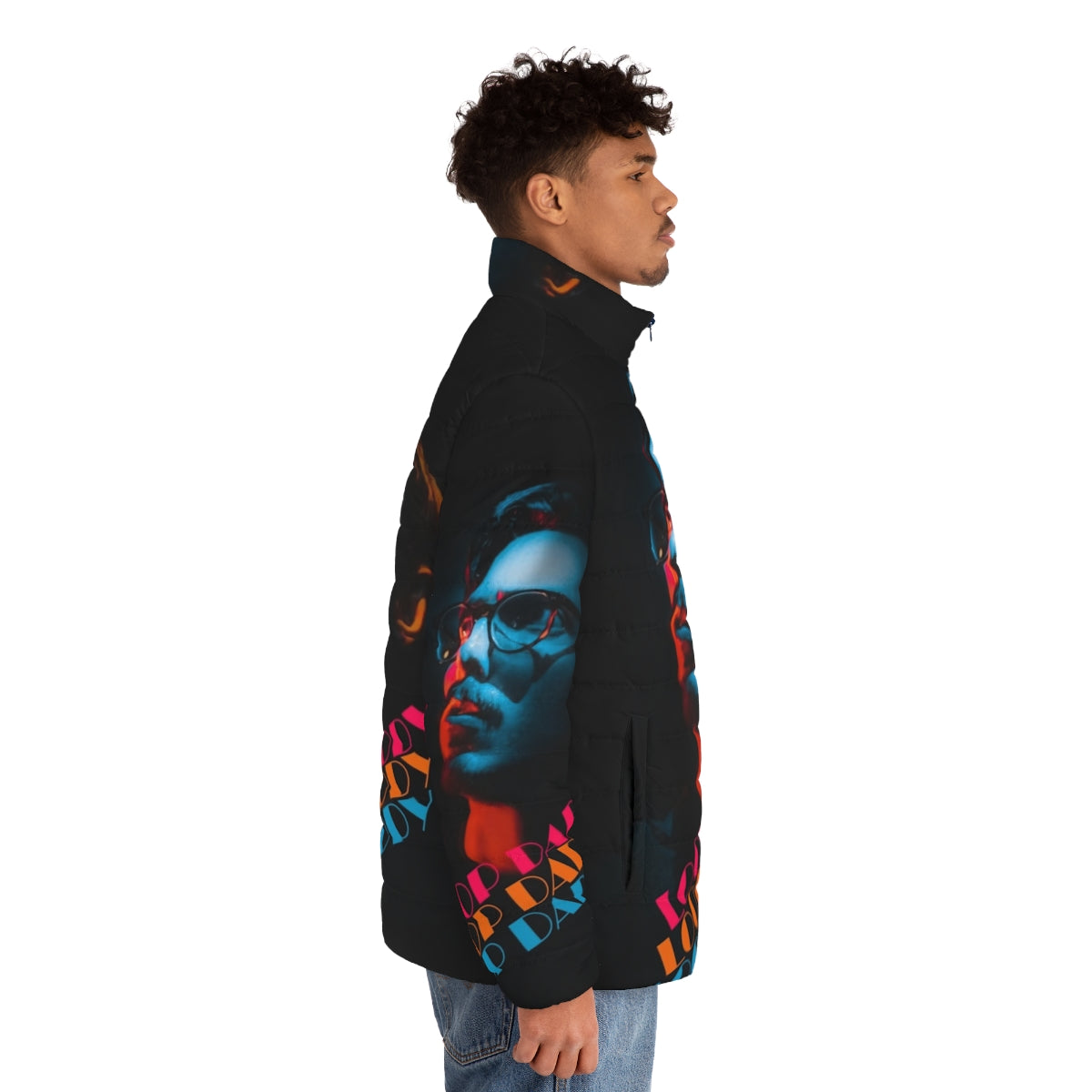 Loop Daddy Puffer Jacket featuring a funky, music-inspired design - men side right