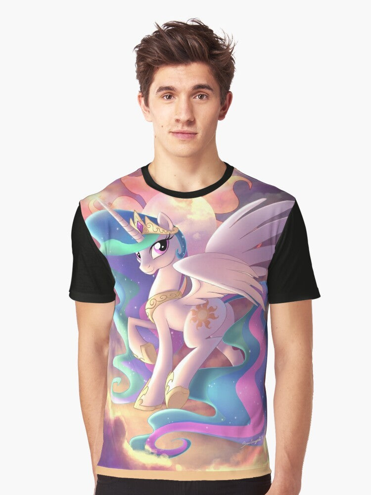 Graphic T-shirt design featuring Princess Celestia, the alicorn princess of the sun in the My Little Pony universe. - Men